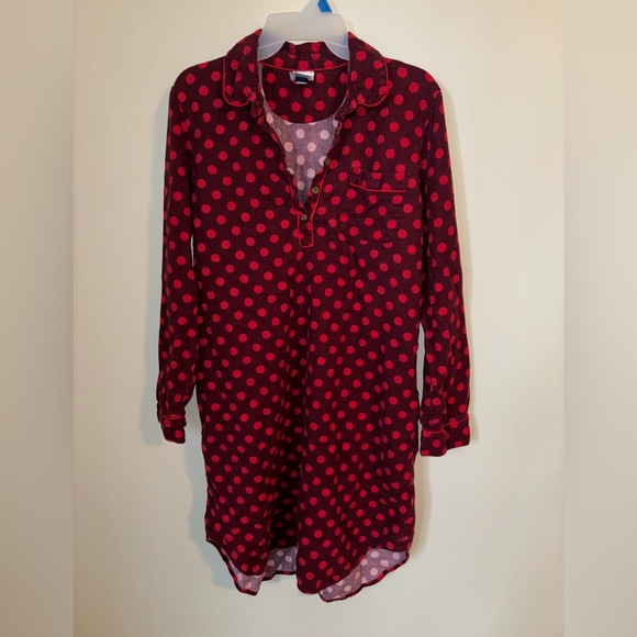 Land’s End Flannel Night Shirt Polka Dot Print Women’s M •EUC - Picture 1 of 3